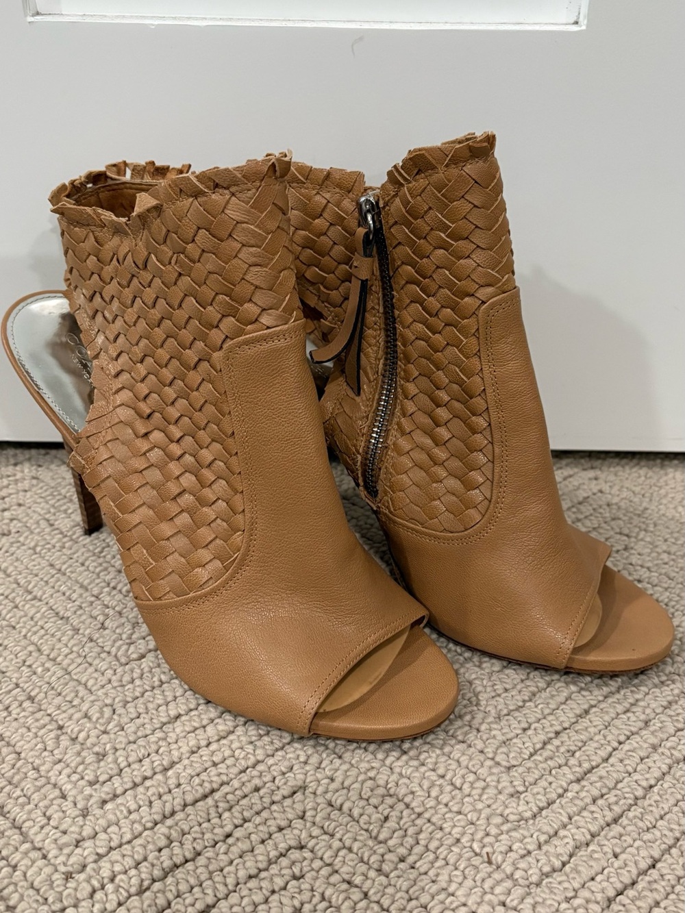 Coach Huarache Gladiator Tan Woven Peep-Toe Heeled Sandals size 9.5